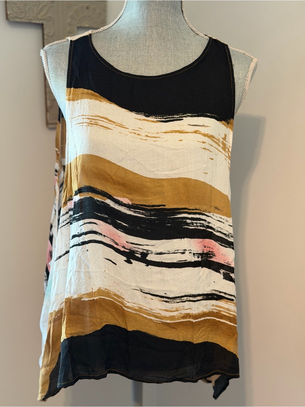ONE TEASPOON Abstract Art to Wear striped print bohemian flowy tank top size L